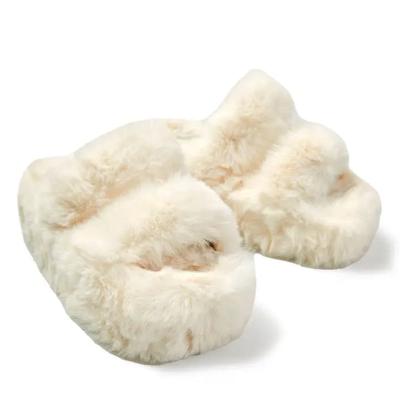 Platform Fuzzy Slippers in Ivory