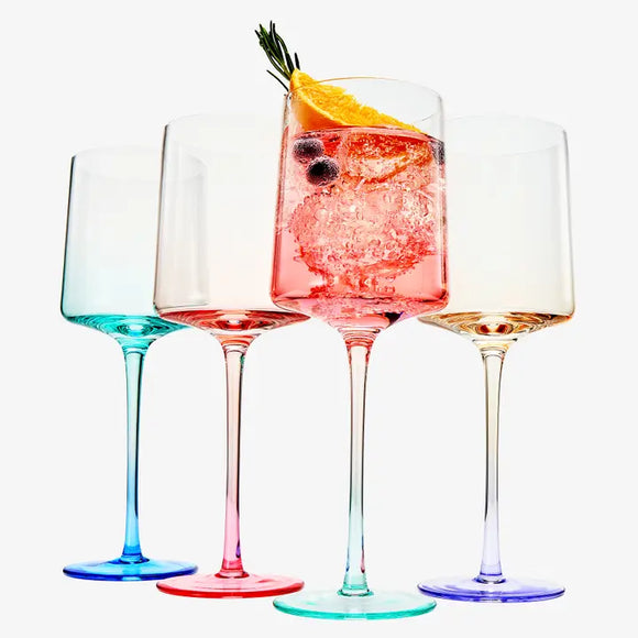 Handblown Colored Two Toned Italian Crystal Wine Glasses