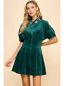 Christmas Chord Dress- Hunter Green