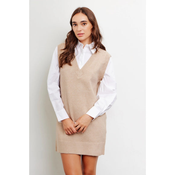 Teacher's Pet Dress- Tan/White