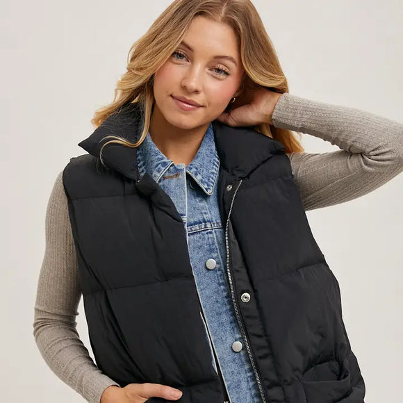 On the Range Layered Puffer Vest- Blk/Denim