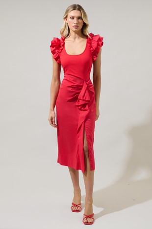 Gavina Red Midi Dress