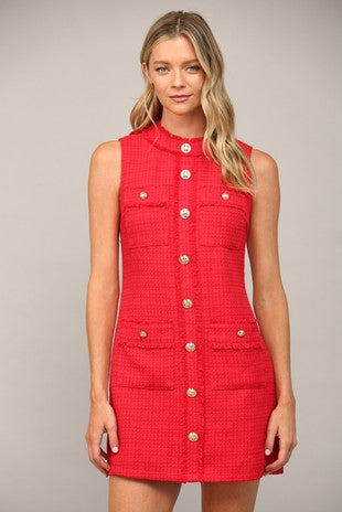 Reva Dress in Red Tweed