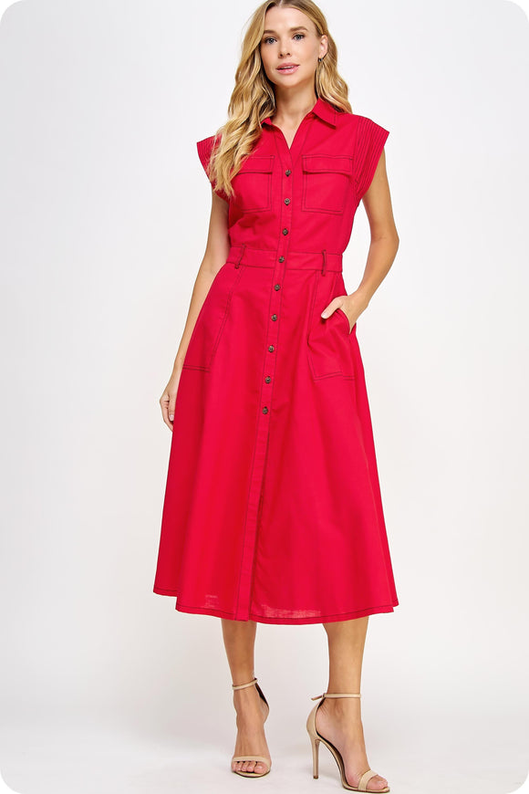 Top Stitched Dress in Red