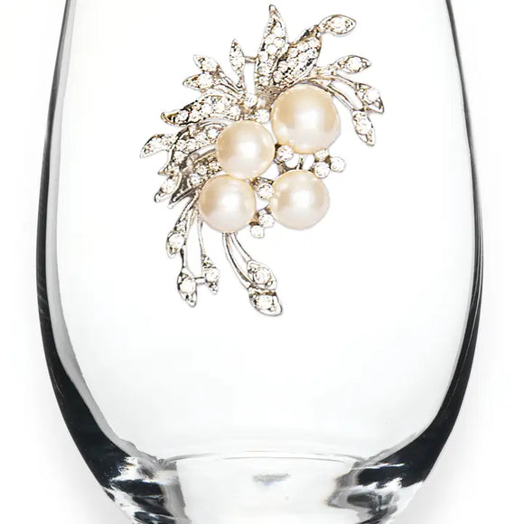 Pearl Bouquet Jeweled Wine Glass Stemless