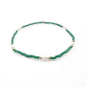 Game Day  GREEN Gold-Filled & Natural Rice Pearls Waterproof Bracelets