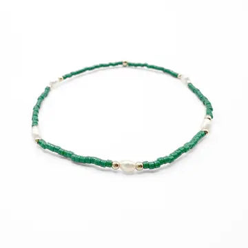 Game Day  GREEN Gold-Filled & Natural Rice Pearls Waterproof Bracelets