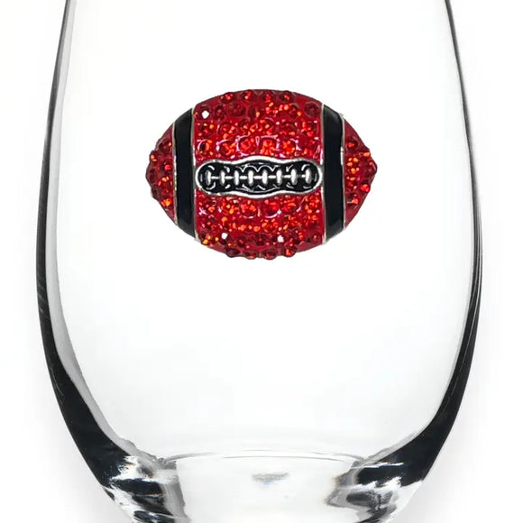 Football Beaded Stemless Red and Black