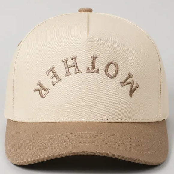 Mother Upside Down Hat- Beige Lettering
