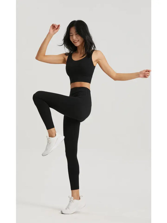 Oshun Lycra® 2 Piece Sports Bra and Leggings Activewear Set-Black