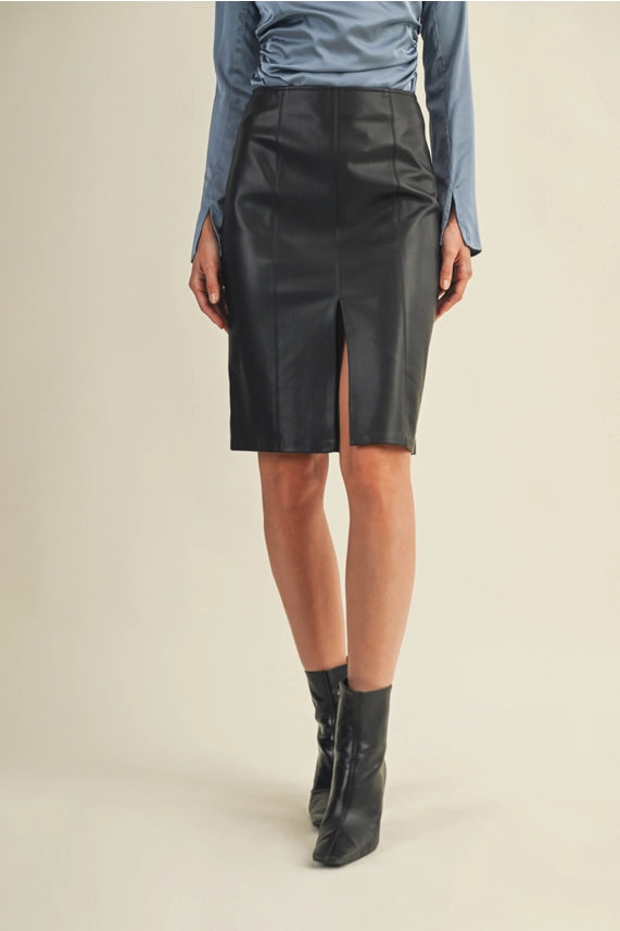 Pencil Sharp Faux Leather Skirt-in BLACK