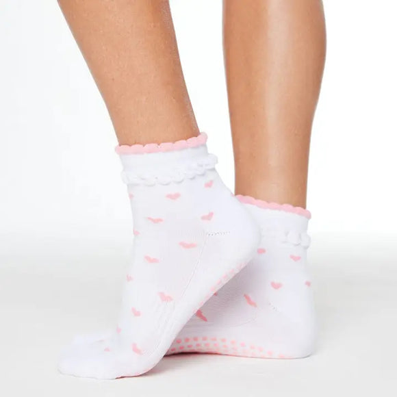 Ruffle Hearts Pink Grip Socks