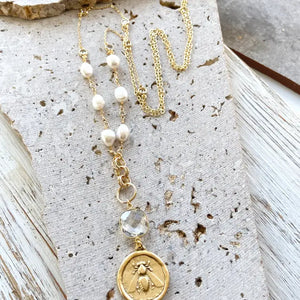 Queen Bee Pearl 32" Necklace Boutique Salon Bee Jewelry