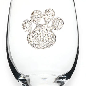 Paw Print Jeweled Stemless Wine Glass