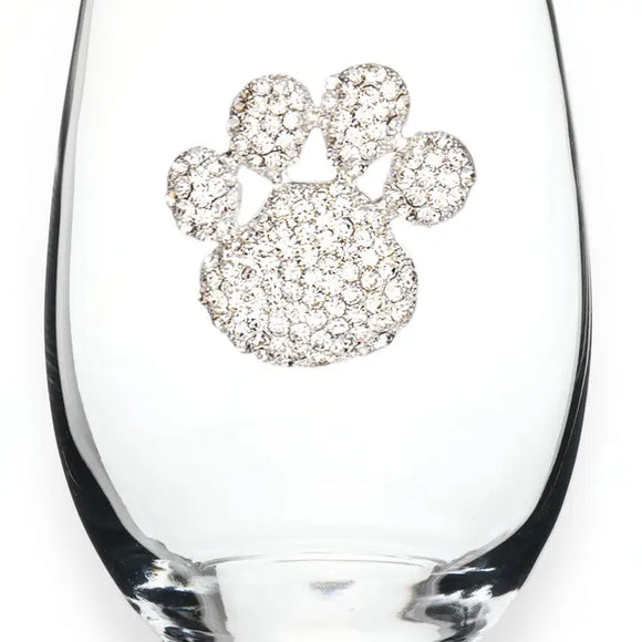 Paw Print Jeweled Stemless Wine Glass