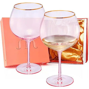 The Pink & Gilded 2pc Wine Glass Set