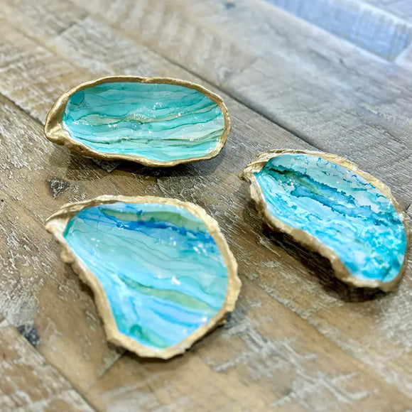 Hand-Painted - Oyster Trinket Dish - Coastal Hues