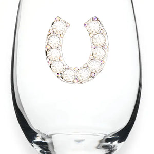 Horseshoe Stemless Jeweled Wine Glass