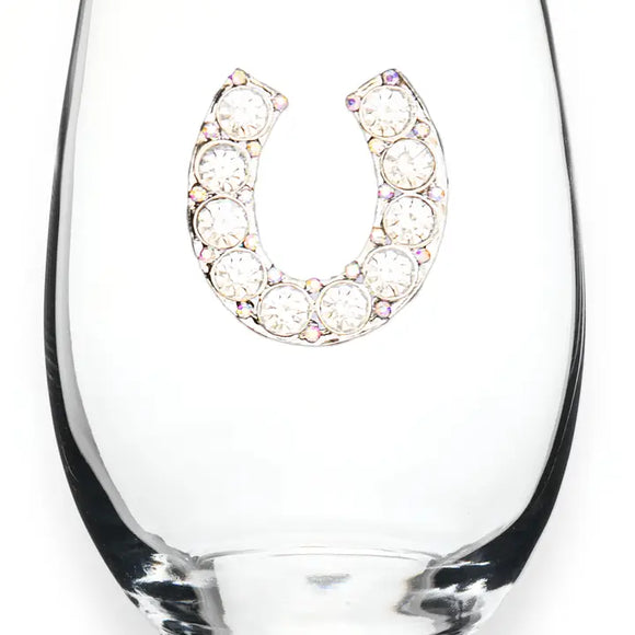 Horseshoe Stemless Jeweled Wine Glass