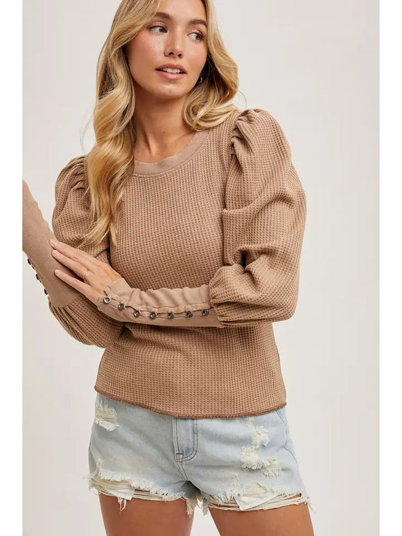 MJ Waffle Knit Top in Latte