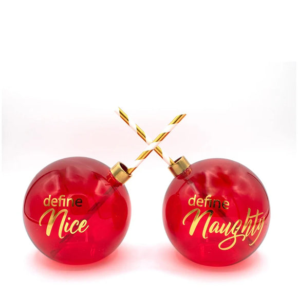 2 pc Red Ornament Glass Set Naughty or Nice