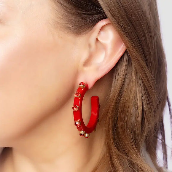 Renee Resin and Rhinestone Red Hoops