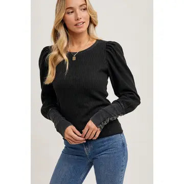 MJ Waffle Knit Top in Black