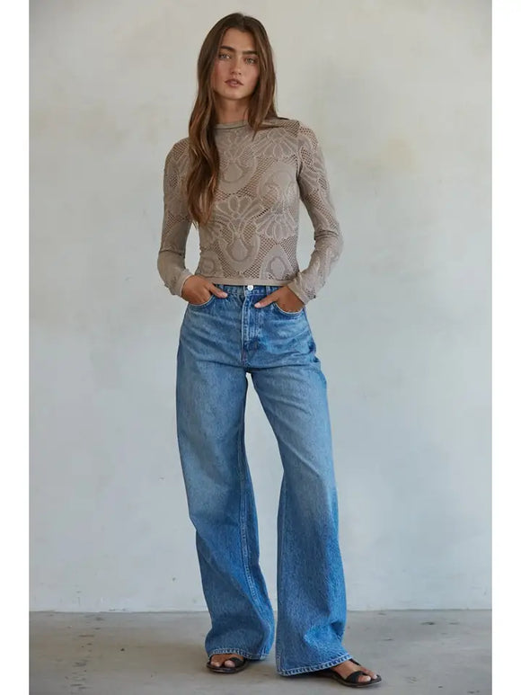 Meshed Up Top- in Taupe