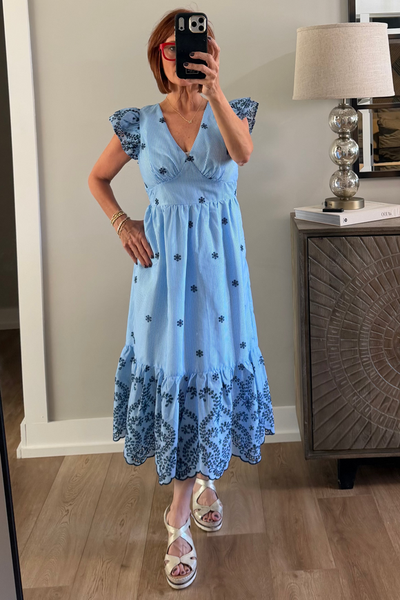 Joliet Stripe Eyelet Zayla Midi Dress