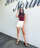Cream  Faux Leather Shorts