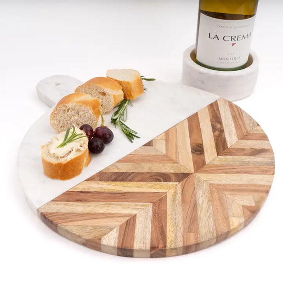 Marble & Wood Round Serving Board