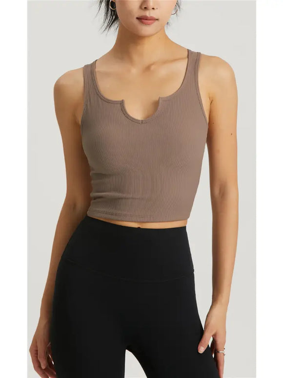 Hera Molded Cup Ribbed Everyday Tank Top- Toffee