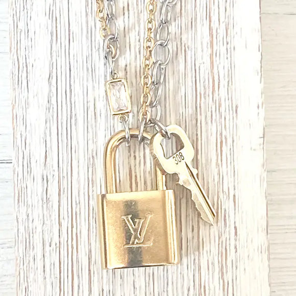LV Lock Necklace Repurposed Upcycled Lv