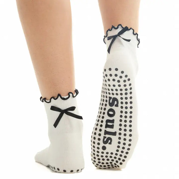 Ruffle Bow Black Grip Socks