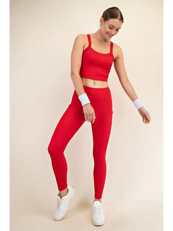 Ribbed Nylon SET- Leggings & Racer back top - Red