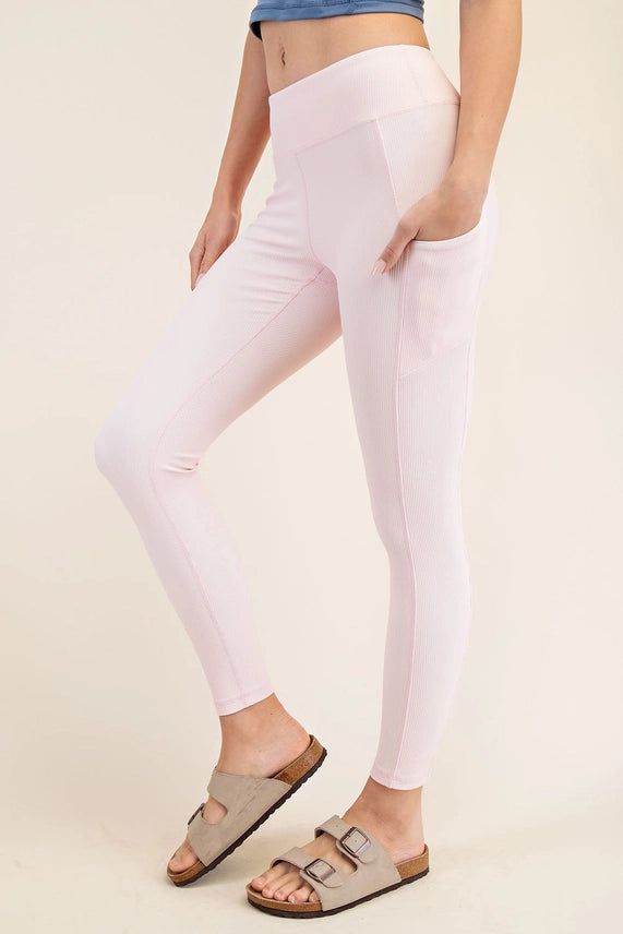 Ribbed Nylon Yoga SET-Leggings & matching Tank- Pink