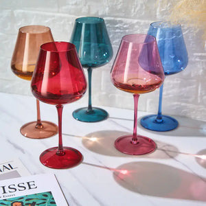 SET OF 5-Colored Crystal Wine Glasses-Large 20 oz Glasses
