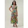 Lanai Multi Tropics Sunfire Smocked Midi Dress