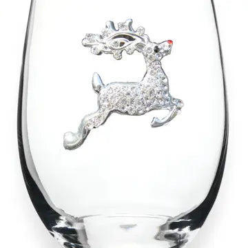 Reindeer Jeweled Stemless Wine Glass
