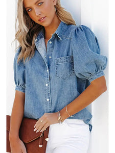 Juliette Denim Puff Sleeve Button Down