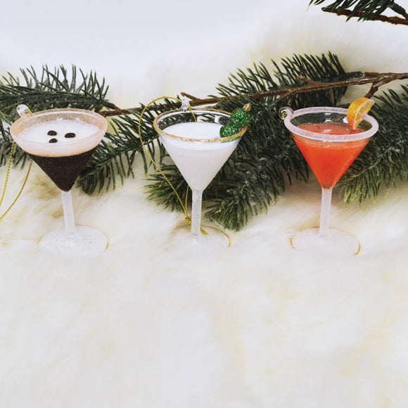 3 Merry Martinis Glass Ornament Set