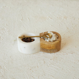 Mango Wood + Marble Pinch Pot w/ Brass Spoon