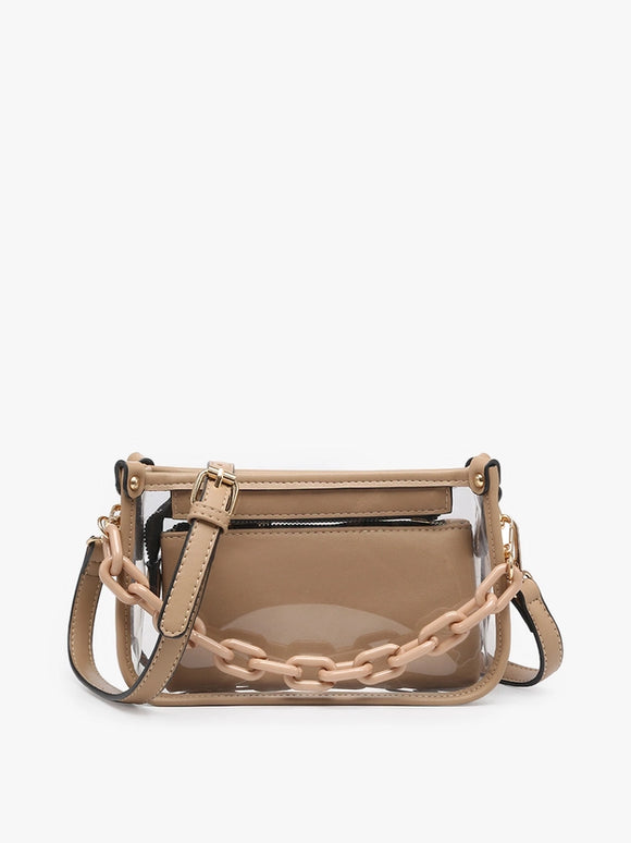Jessica Clear Crossbody in Taupe