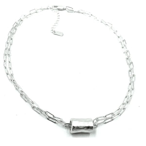 Silver Barrel on Double Silver Paperclip Necklace