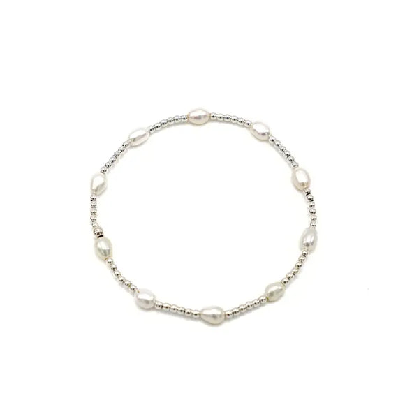 Petite Patterned Rice Pearl Bracelet with Sterling Silver Beads