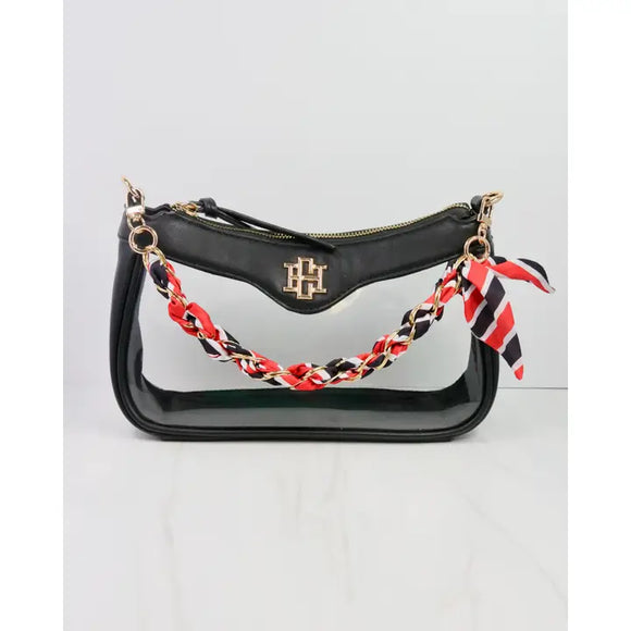 Serafina Scarf Purse Chain Bk Rd Stripe