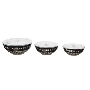 3 pc Bowl Set w/Lid- Flip/Put Lid/suck in