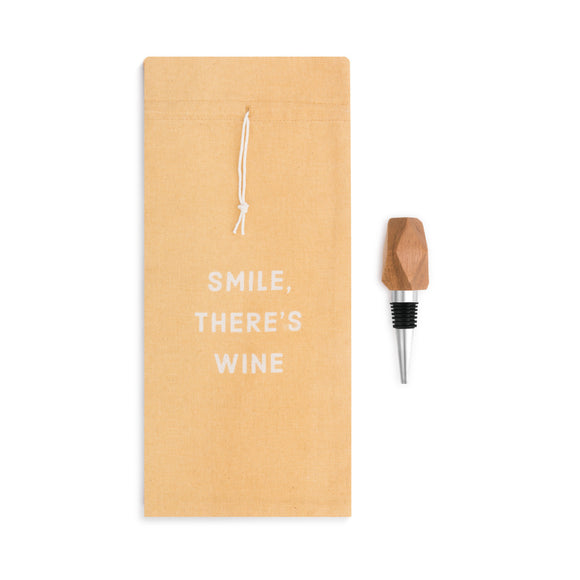 Smile Wine Bottle Bag & Stopper