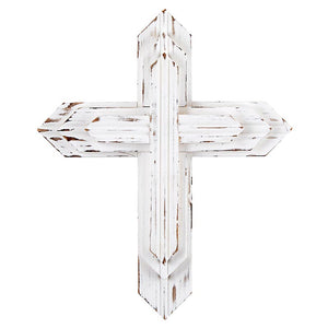 Wooden Cross- White Distressed